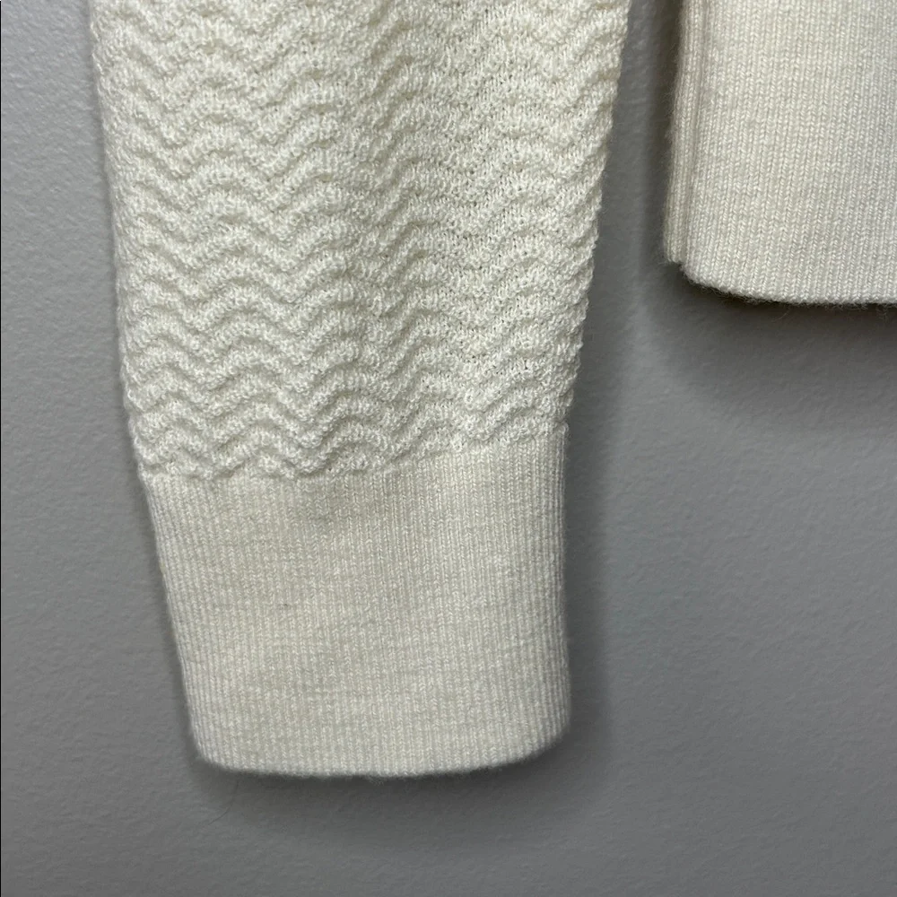 Theory Men’s Merino Wool Crewneck Pullover Herringbone Knit Sweater Medium Ivory